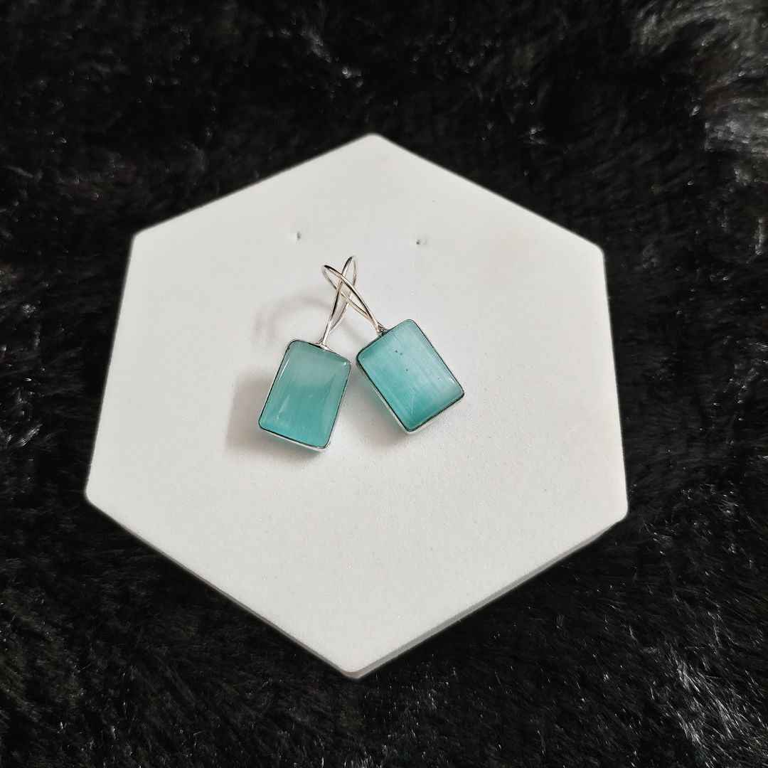 Minimalist Sterling Silver Dangle Earrings with Rectangle Amazonite Stones