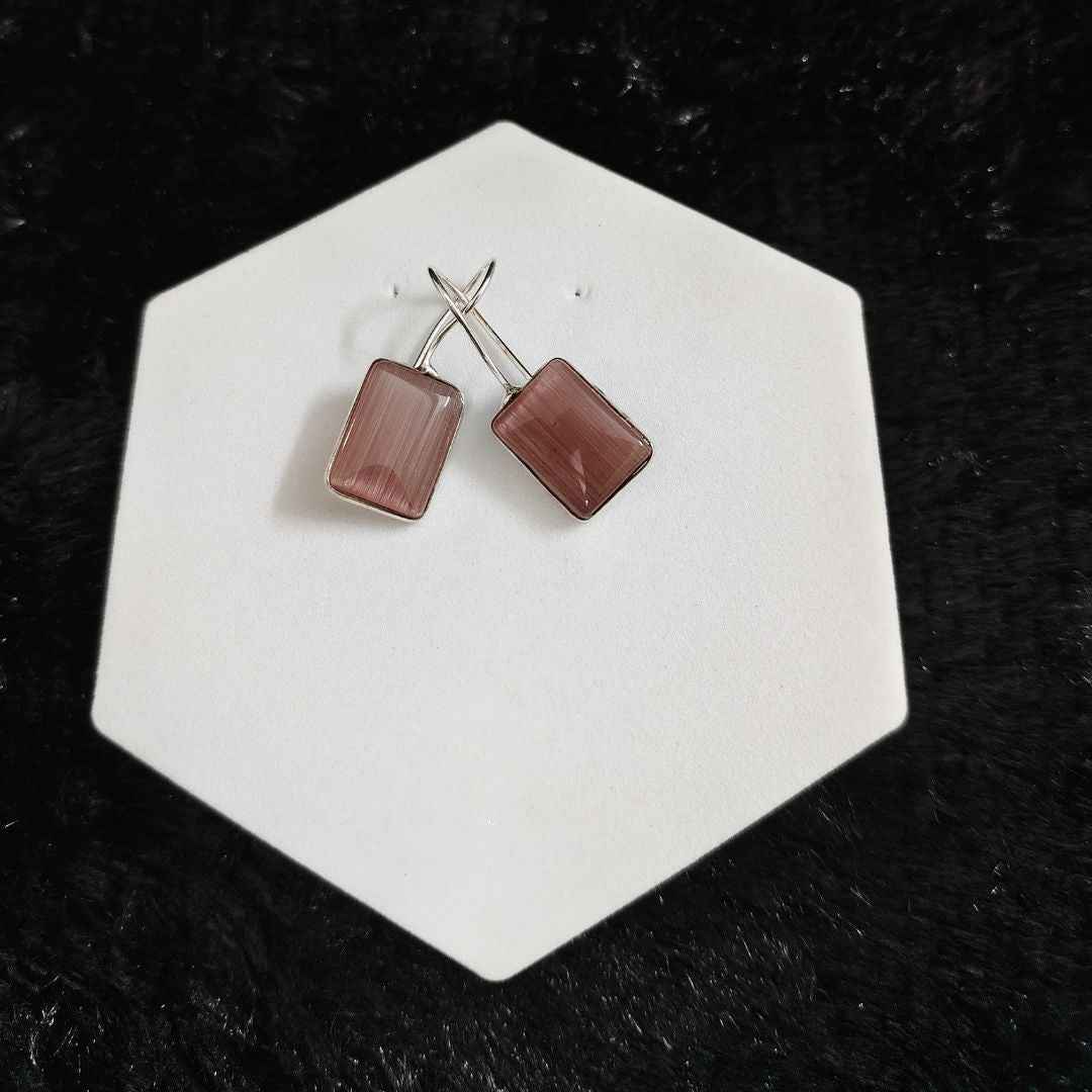 Lustrous Mauve Cat's Eye Stone Drop Earrings