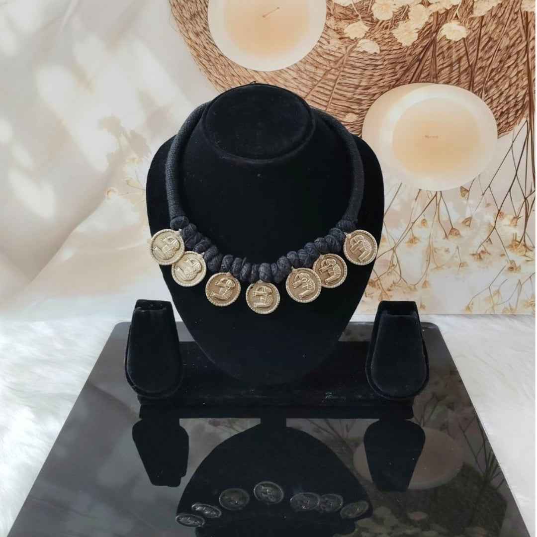 Ethnic Black Dori Choker with Antique Gold Coins