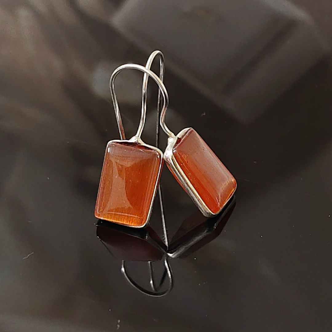 Faceted Carnelian Rectangle Dangle Earrings in Sterling Silver
