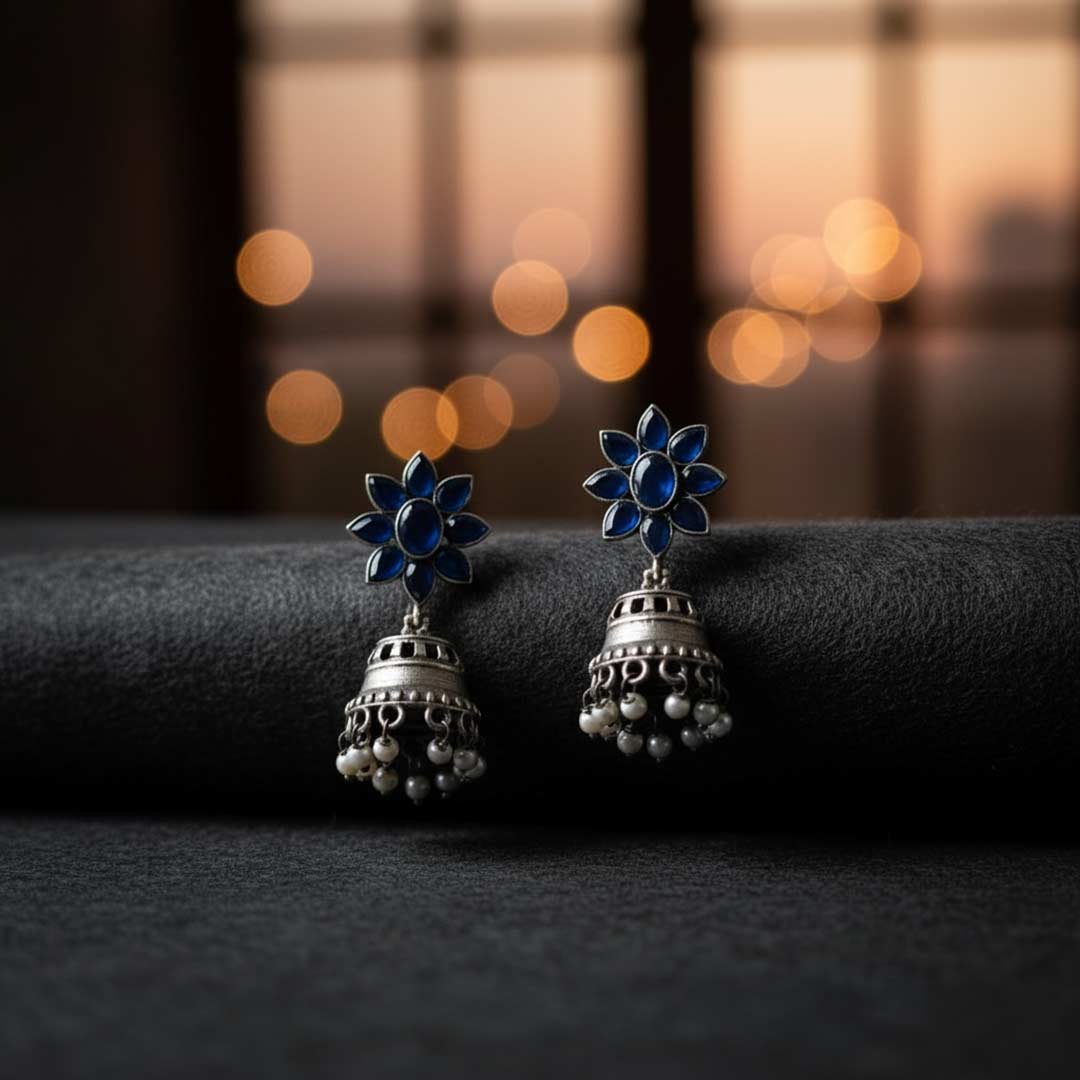 Handcrafted Flower Stud Jhumka Earrings with Pearl Drops