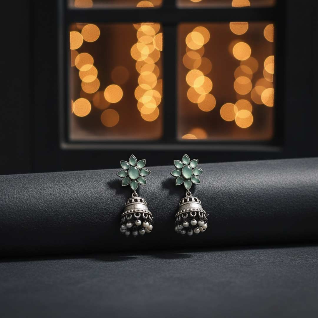 Handcrafted Flower Stud Jhumka Earrings with Pearl Drops