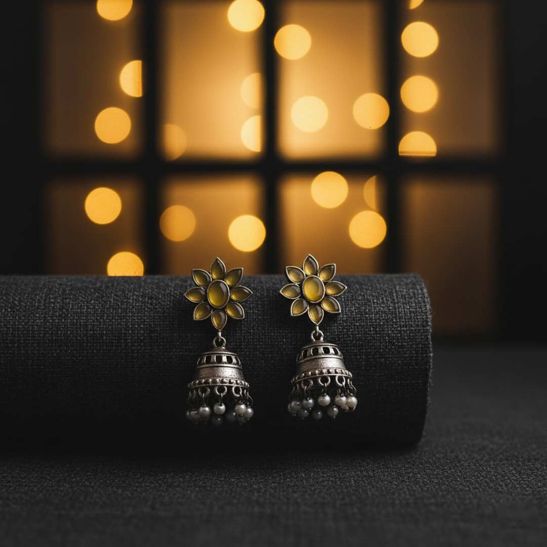 Handcrafted Flower Stud Jhumka Earrings with Pearl Drops