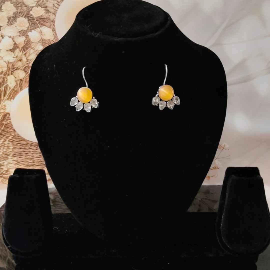 Handcrafted Silver Earrings with Yellow Gemstone Halo