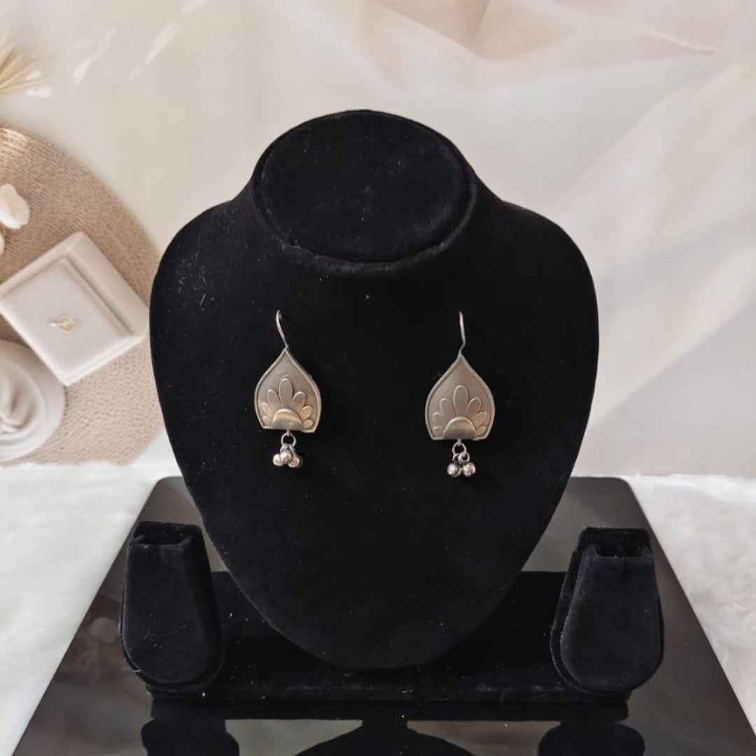 Handcrafted Sterling Silver Drop Earrings with Ghungroo Bells