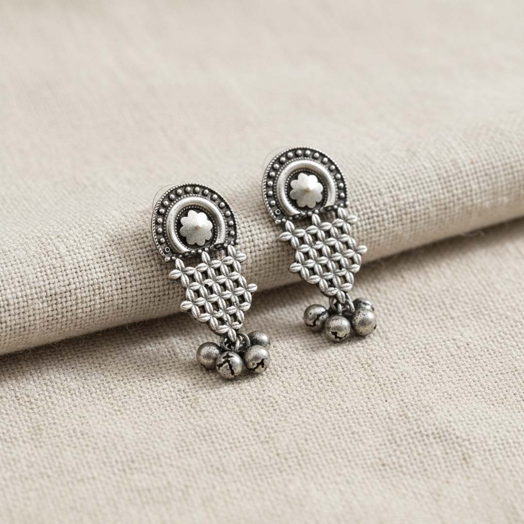 Oxidized Silver-Plated Ghungroo Jhumka Style Stud Earrings