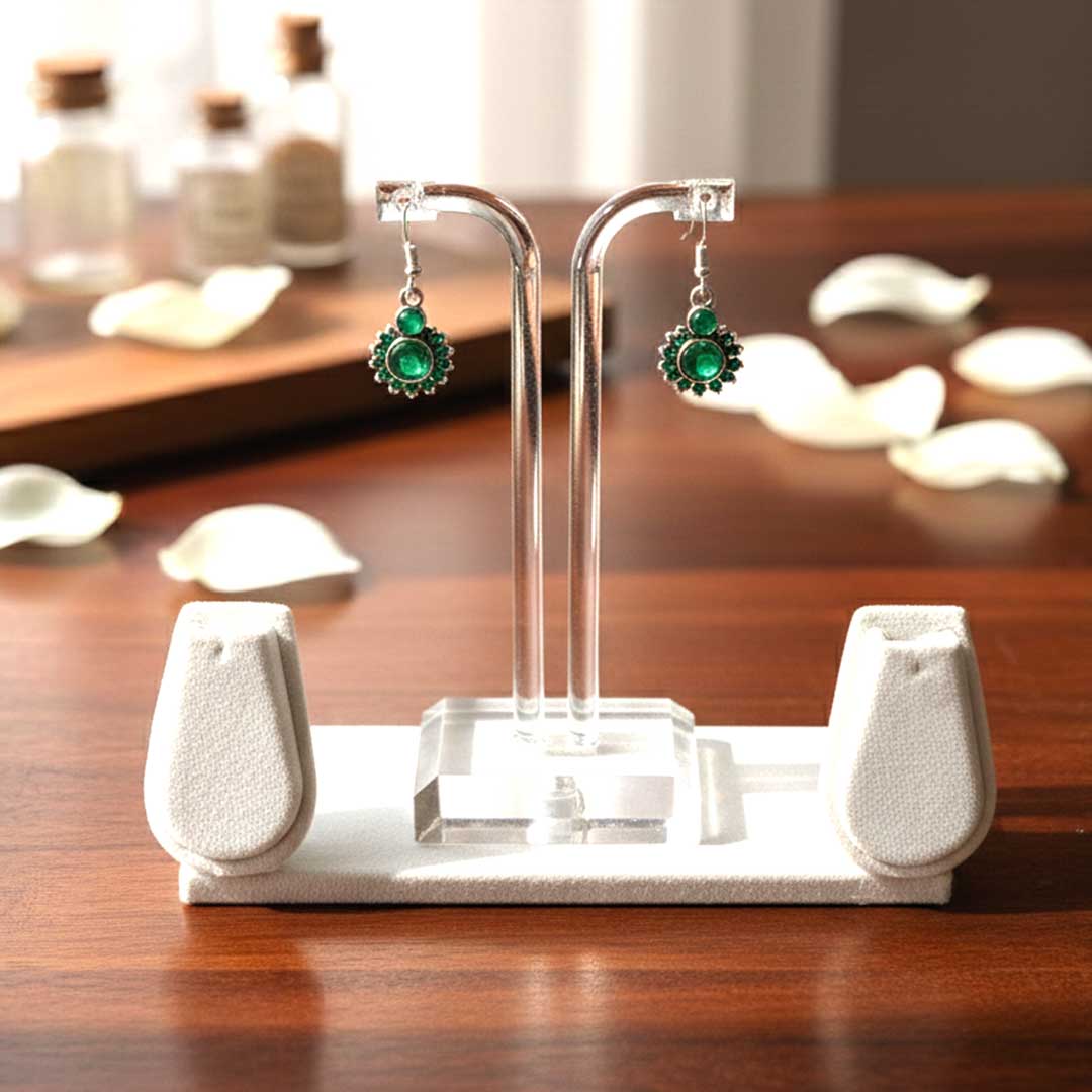 Oxidized Silver Earrings with Emerald Green Stones