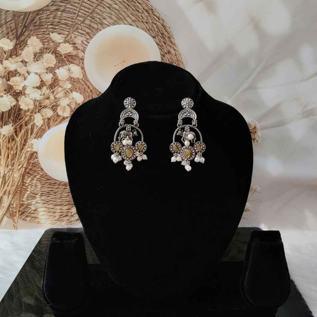 Oxidized Silver Jhumka Earrings with Pearl Drops