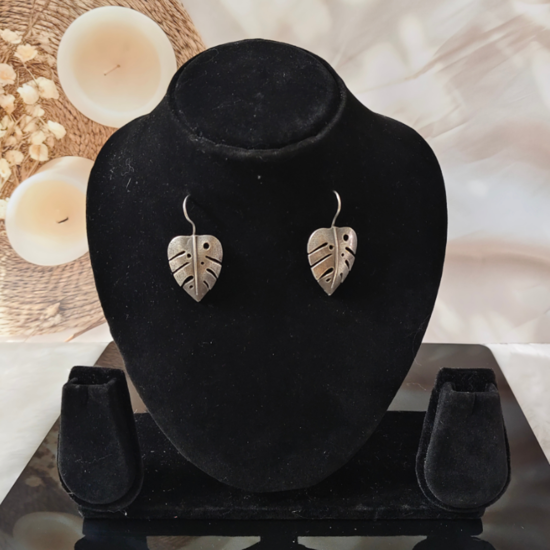 Oxidized Silver Leaf Dangle Earrings
