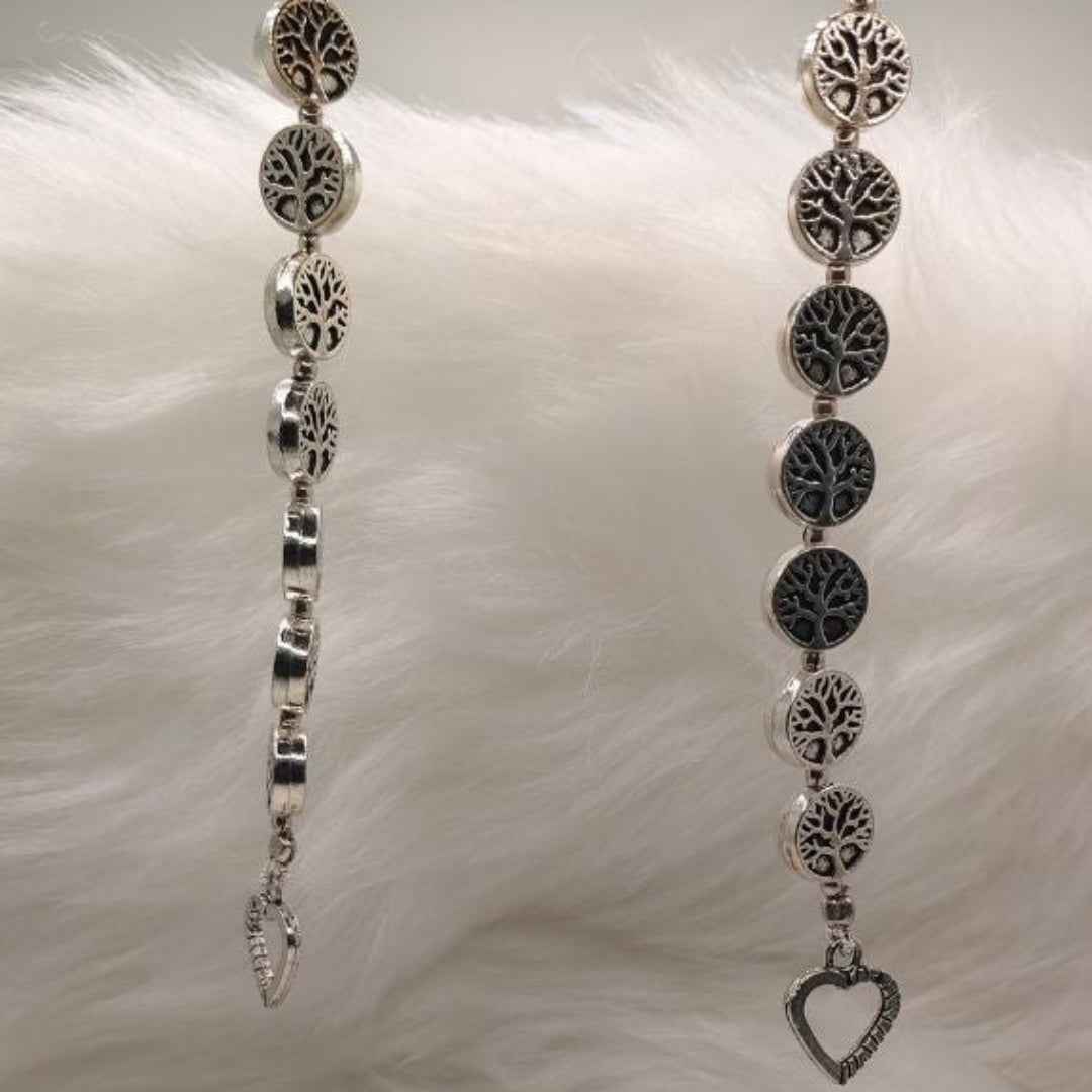 Pair of Oxidized Silver Tree of Life Charm Bracelets