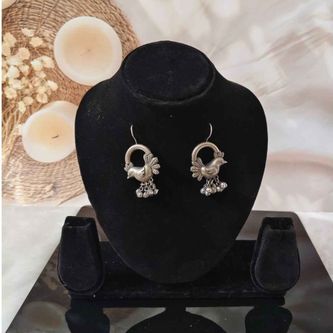 Peacock Bird Hoop Earrings with Ghungroo Charms