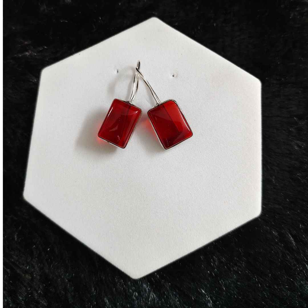 Rectangular Red Gemstone Dangle Earrings
