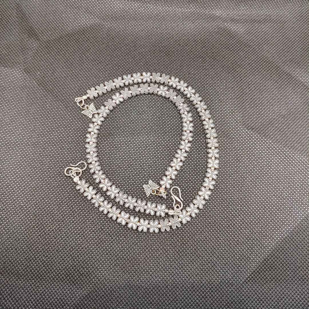 Sparkling American Diamond Floral/Butterfly Anklet Pair (Payal)