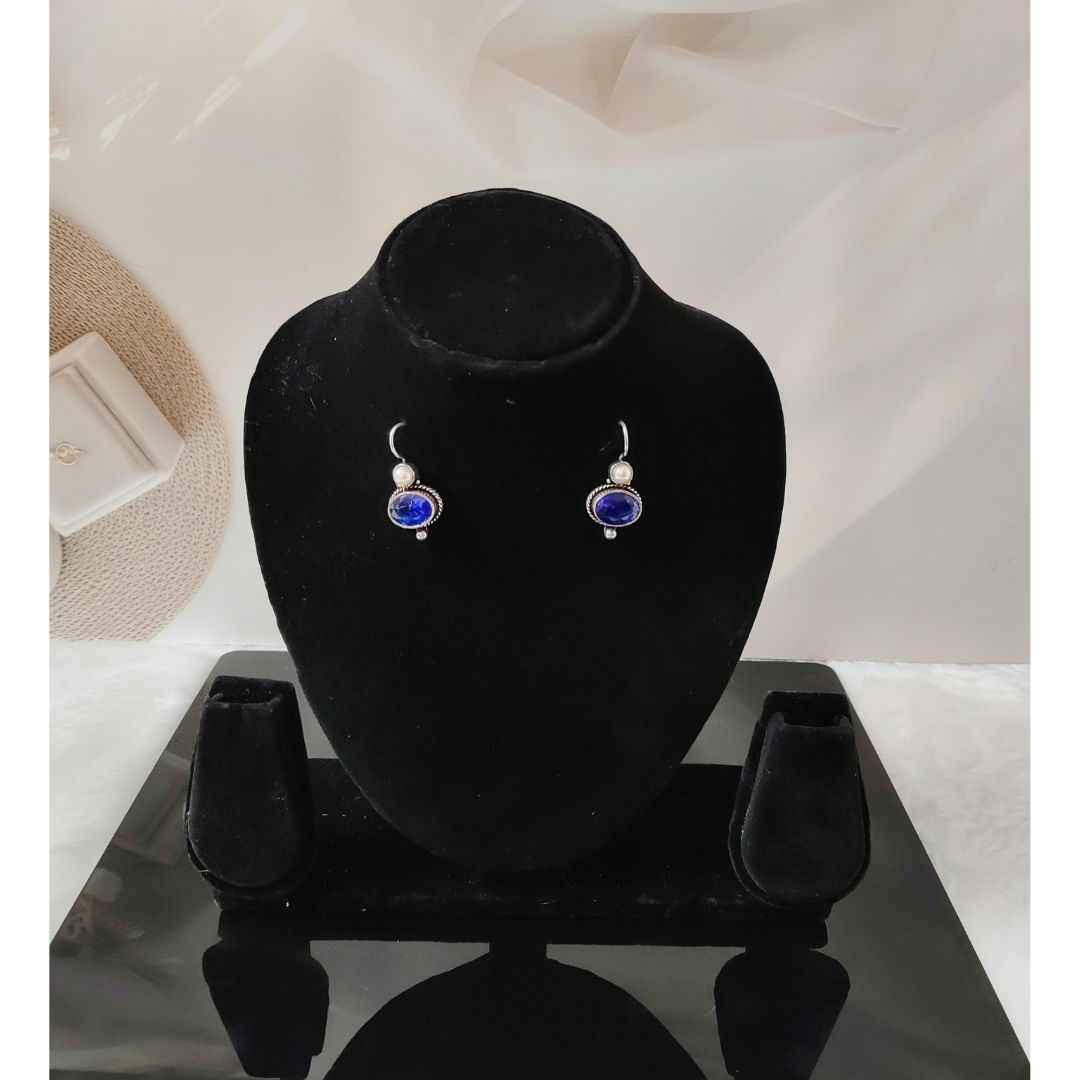 Sterling Silver Blue Sapphire and Pearl Drop Earrings