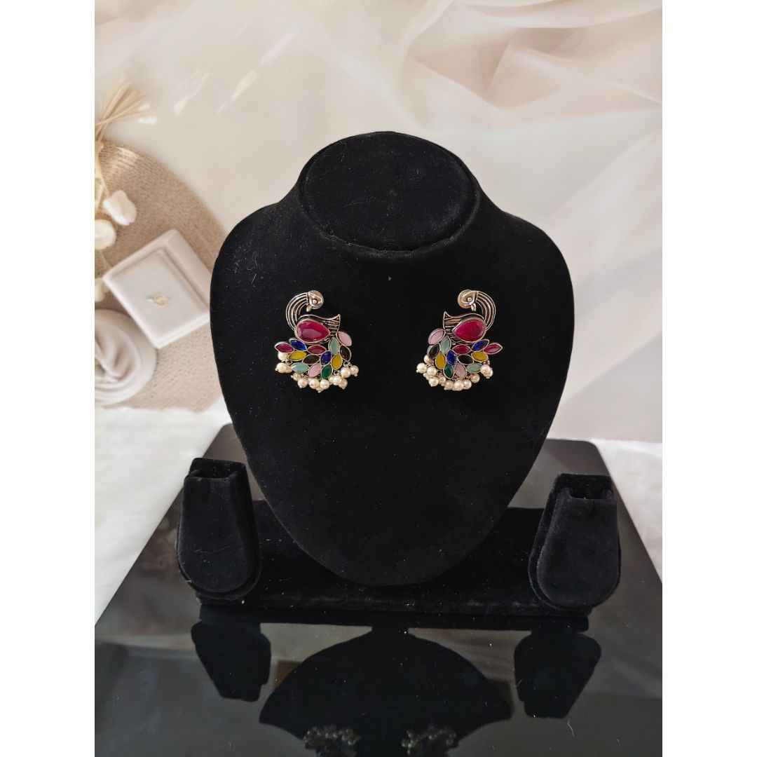 Traditional Kundan Style Peacock Drop Earrings