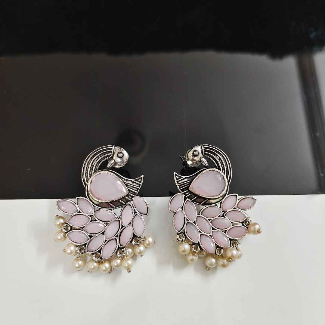 Traditional Kundan Style Peacock Drop Earrings