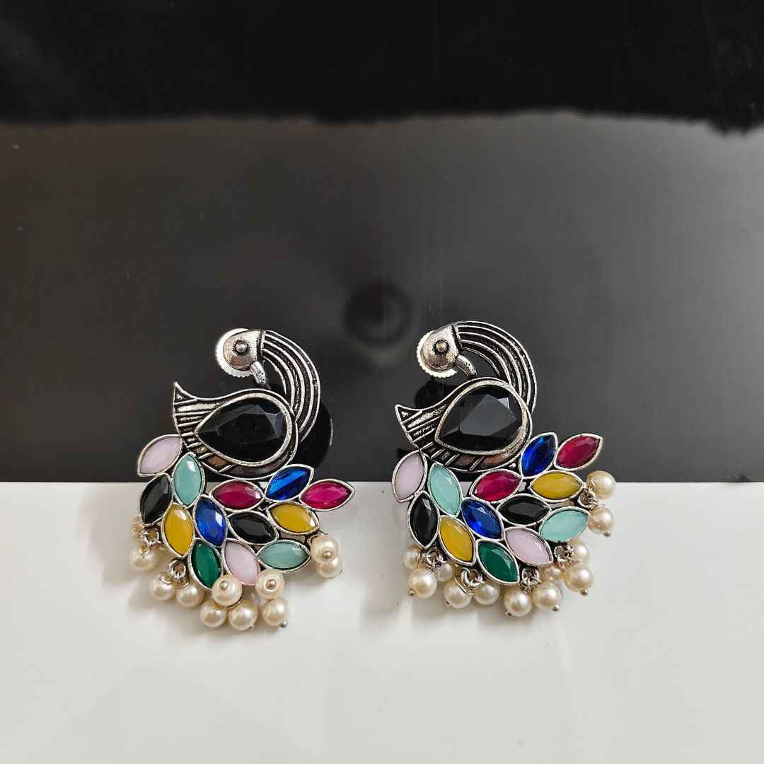 Traditional Kundan Style Peacock Drop Earrings