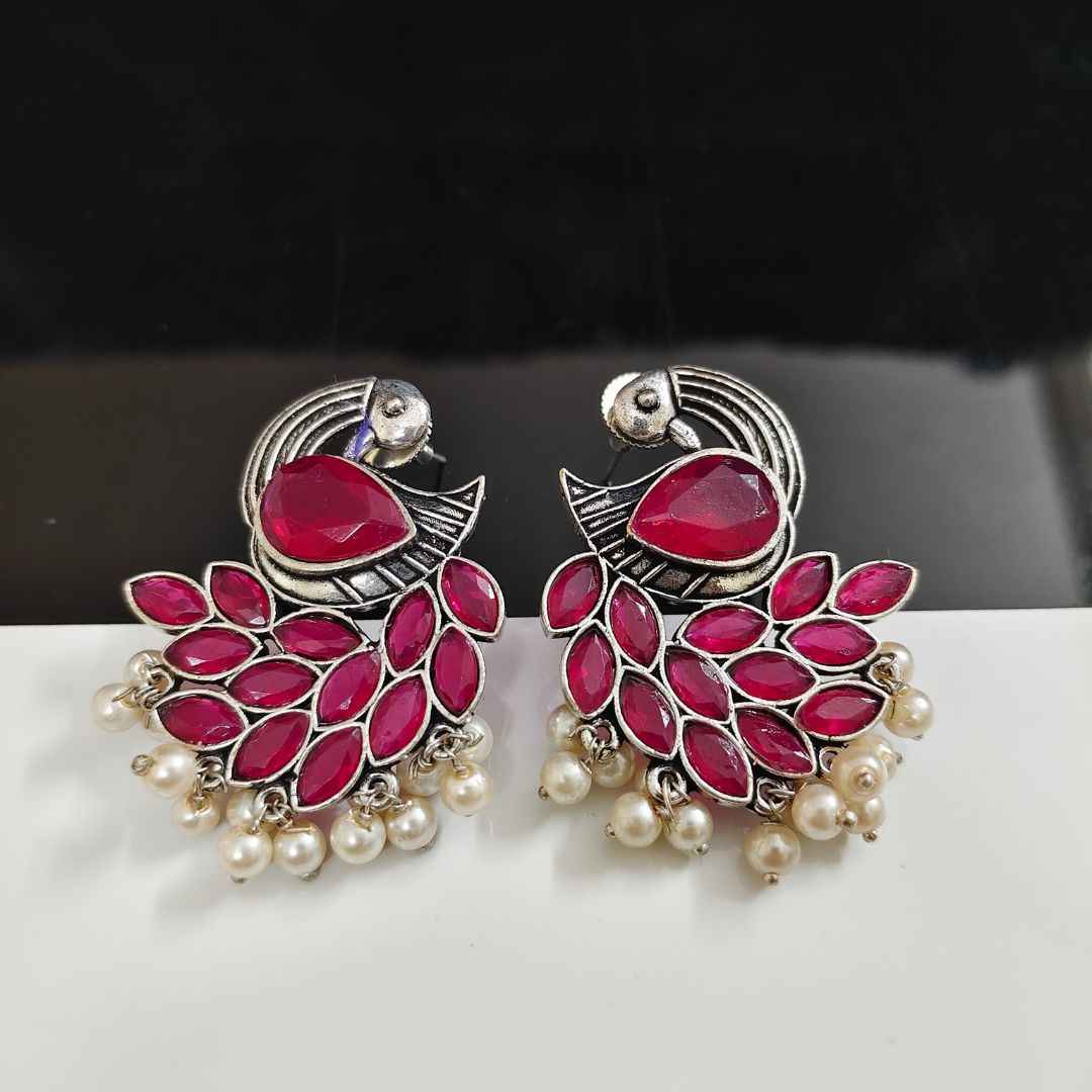 Traditional Kundan Style Peacock Drop Earrings