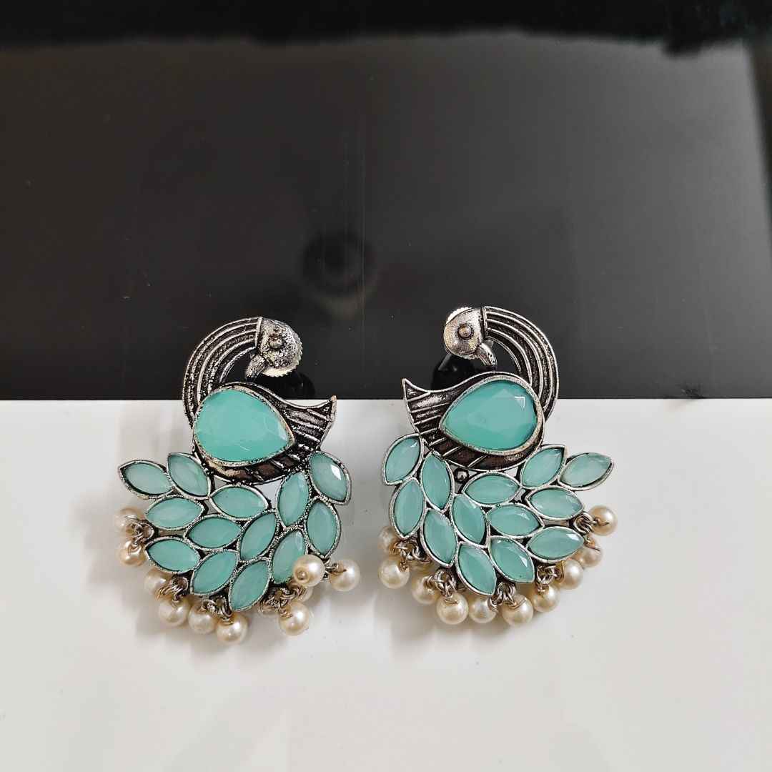 Traditional Kundan Style Peacock Drop Earrings