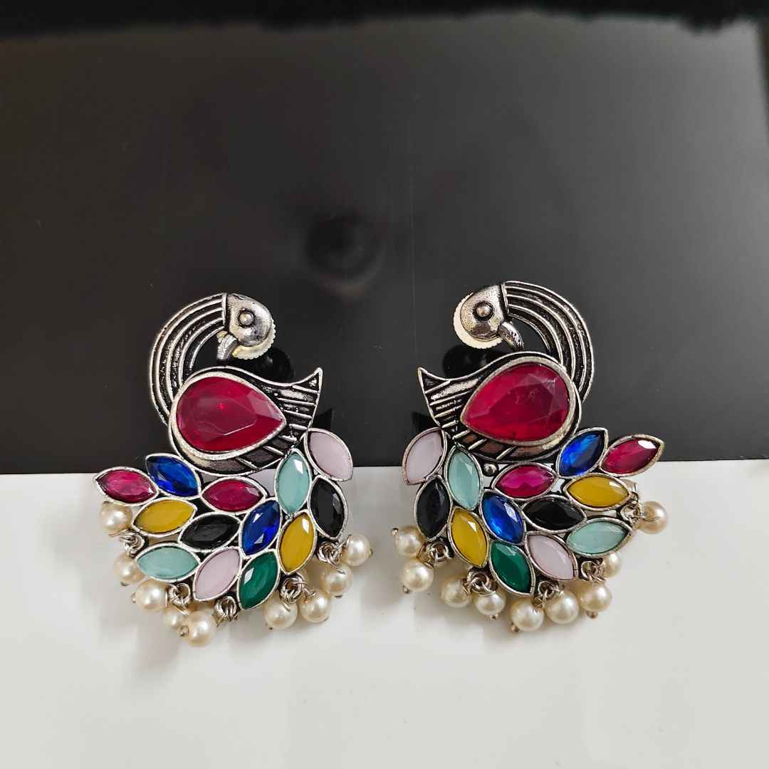 Traditional Kundan Style Peacock Drop Earrings