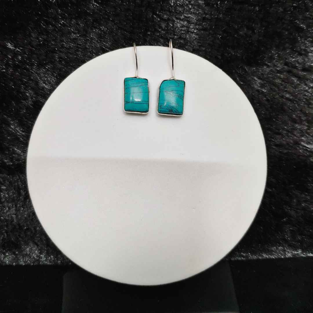 Turquoise Stone Sterling Silver Dangle Earrings | Artisan-Crafted