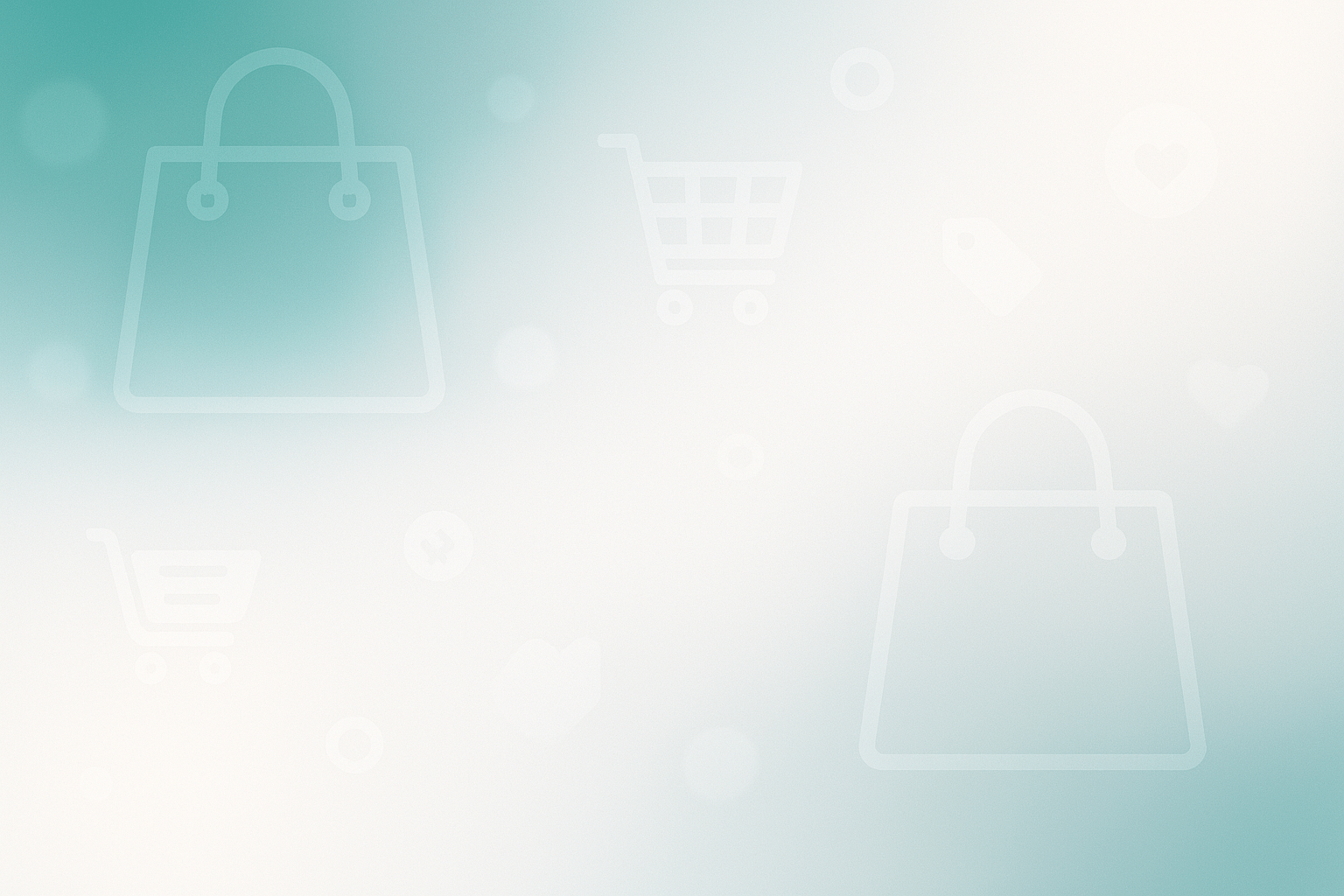 Modern and elegant e-commerce contact form background, featuring soft gradient tones (teal, white, and light gray), subtle shopping-related elements like abstract shopping bags, carts, and icons in the background, minimalistic design with smooth bokeh light effects, clean and professional style, high-resolution, suitable for overlaying a form, bright and welcoming atmosphere, 3D depth with soft shadows, perfect for modern online store UI.